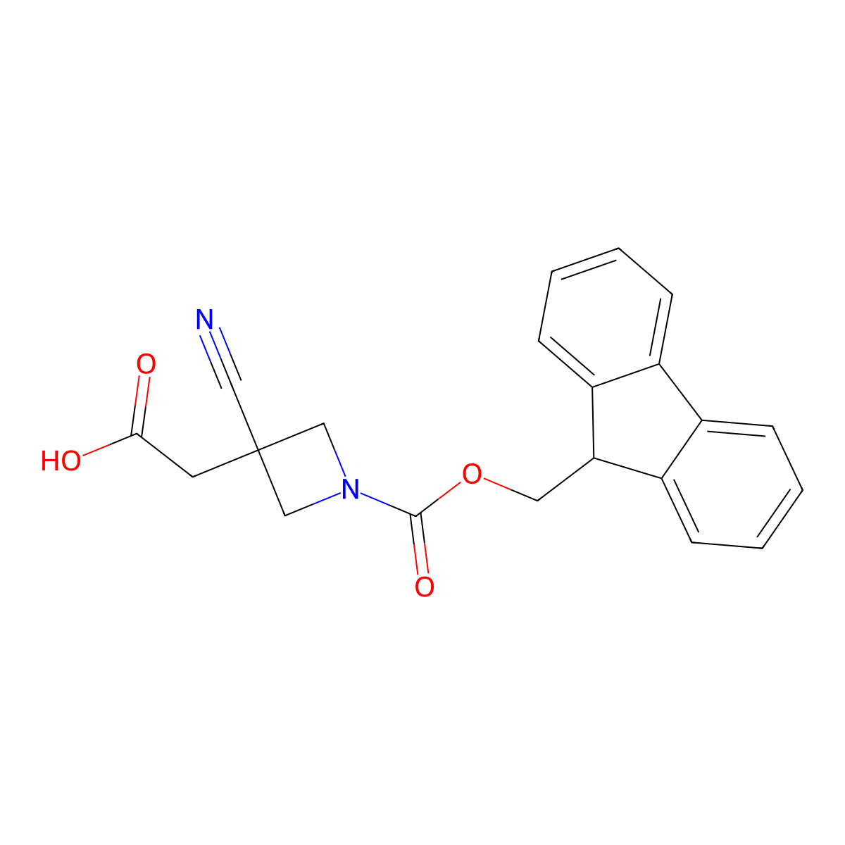 2-(3-cyano-1-{[(9H-fluoren-9-yl)methoxy]carbonyl}azetidin-3-yl)acetic acid molecular structure, CAS 2580218-19-3