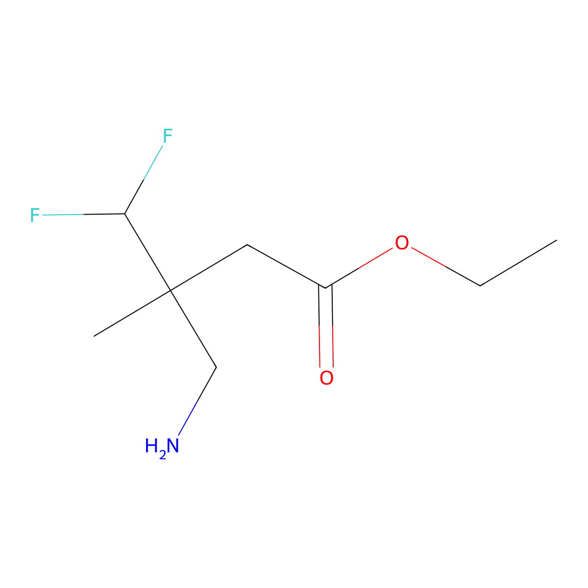 Ethyl 4-amino-3-(difluoromethyl)-3-methylbutanoate molecular structure, CAS 2580218-23-9