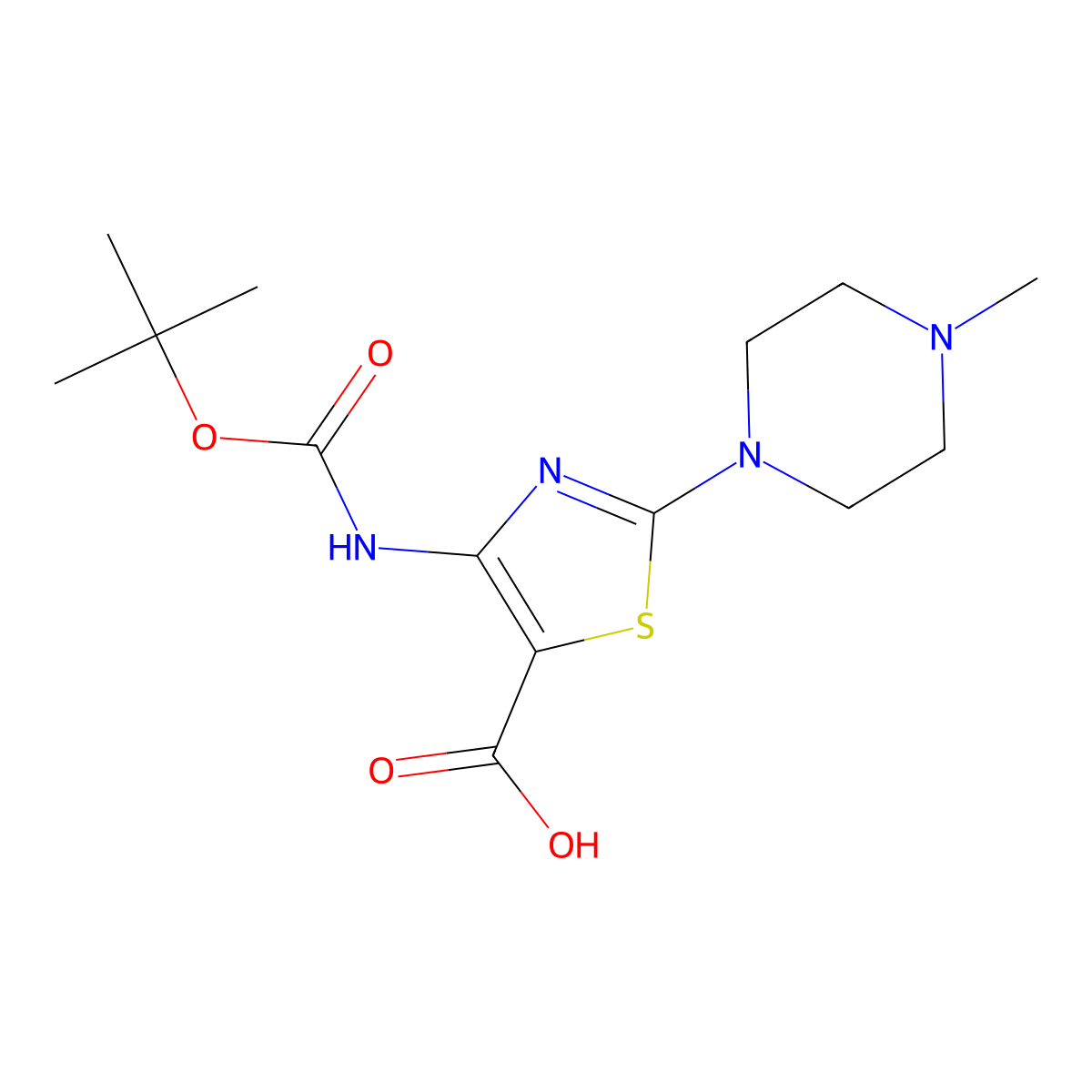 4-{[(Tert-butoxy)carbonyl]amino}-2-(4-methylpiperazin-1-yl)-1,3-thiazole-5-carboxylic acid molecular structure, CAS 2580218-25-1