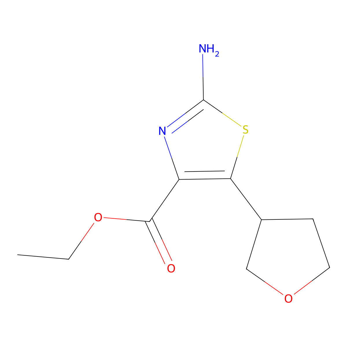Ethyl 2-amino-5-(oxolan-3-yl)-1,3-thiazole-4-carboxylate molecular structure, CAS 2580218-34-2
