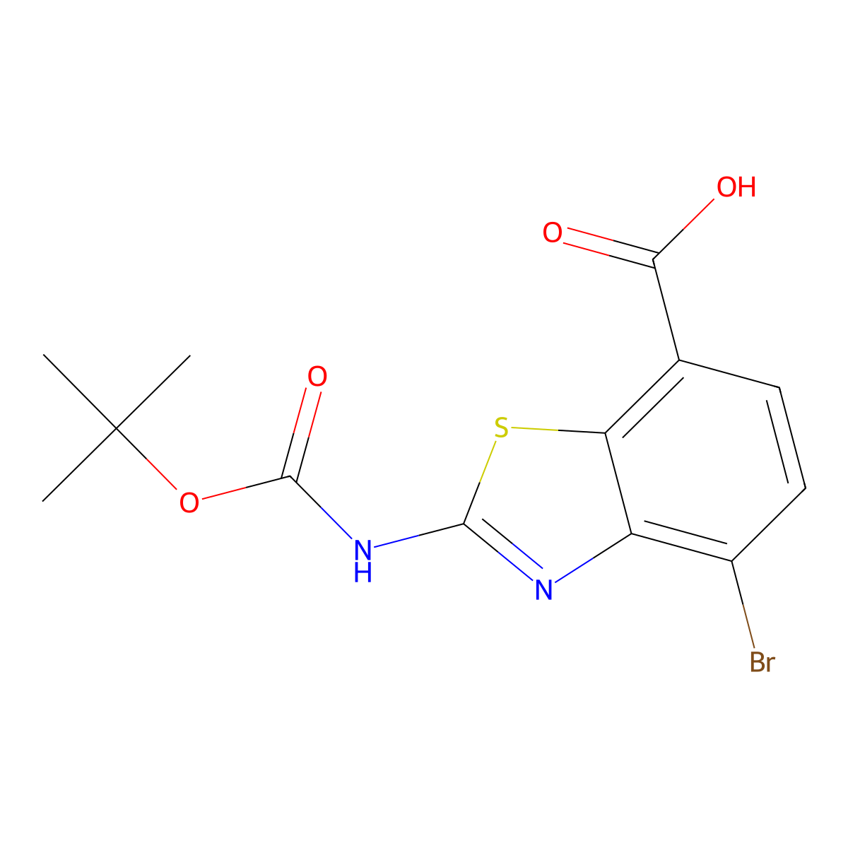 4-Bromo-2-{[(tert-butoxy)carbonyl]amino}-1,3-benzothiazole-7-carboxylic acid molecular structure, CAS 2580218-45-5