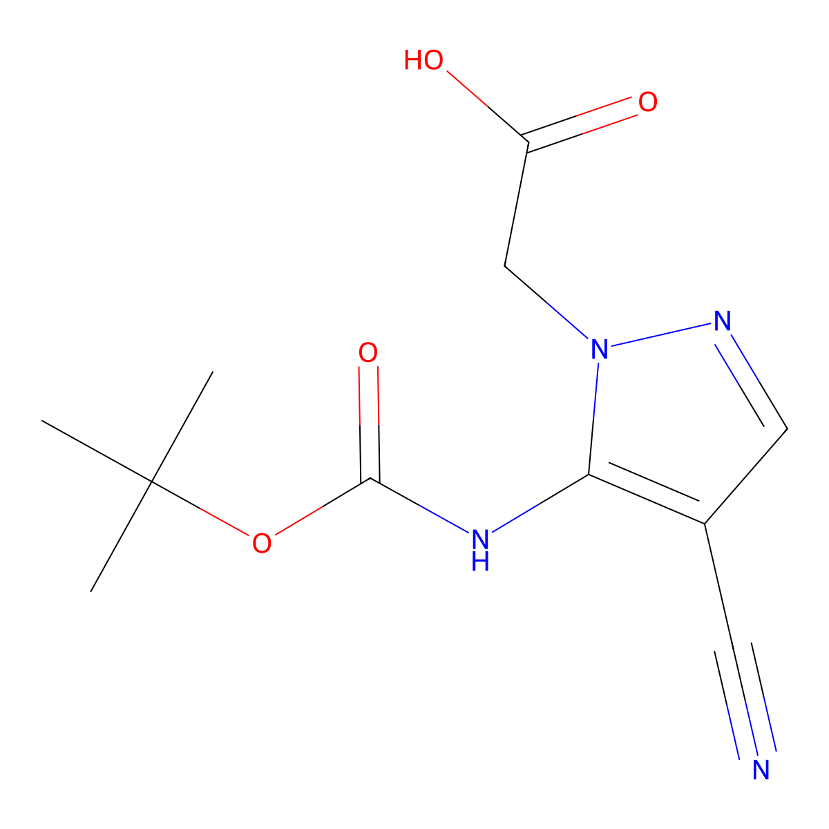 2-(5-{[(tert-butoxy)carbonyl]amino}-4-cyano-1H-pyrazol-1-yl)acetic acid molecular structure, CAS 2580218-46-6