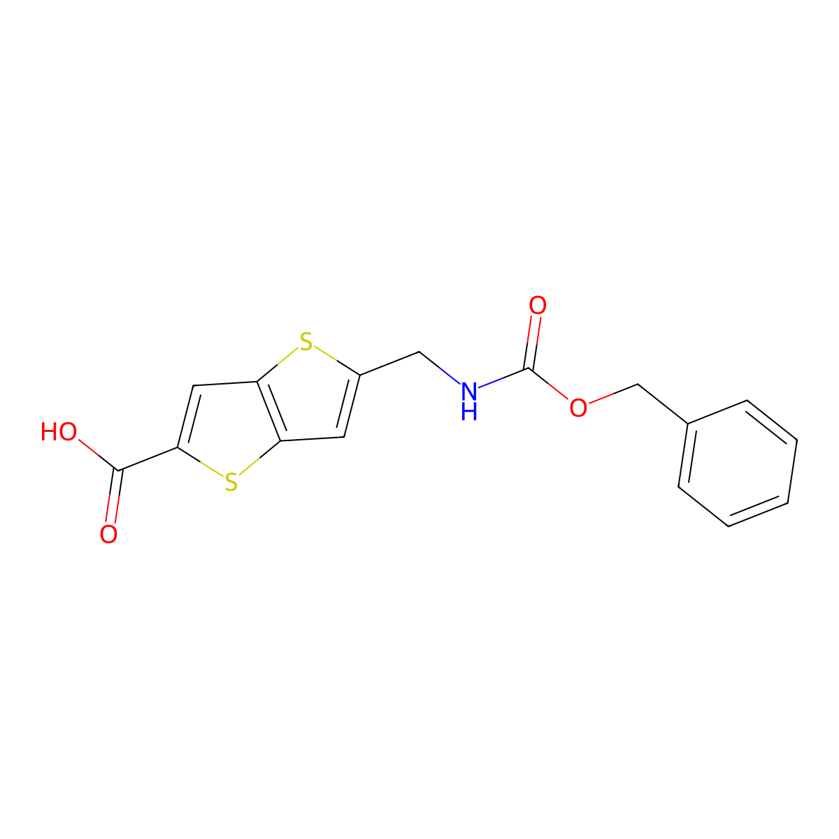 5-({[(Benzyloxy)carbonyl]amino}methyl)thieno[3,2-b]thiophene-2-carboxylic acid molecular structure, CAS 2580218-68-2