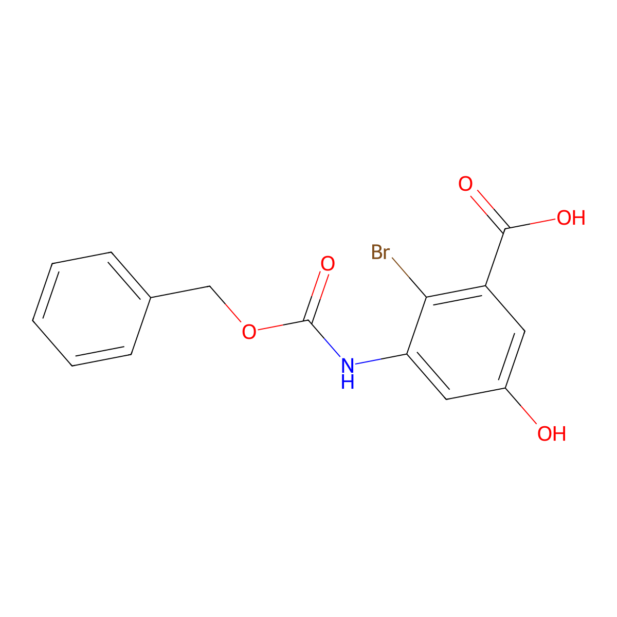 3-{[(Benzyloxy)carbonyl]amino}-2-bromo-5-hydroxybenzoic acid molecular structure, CAS 2580218-71-7