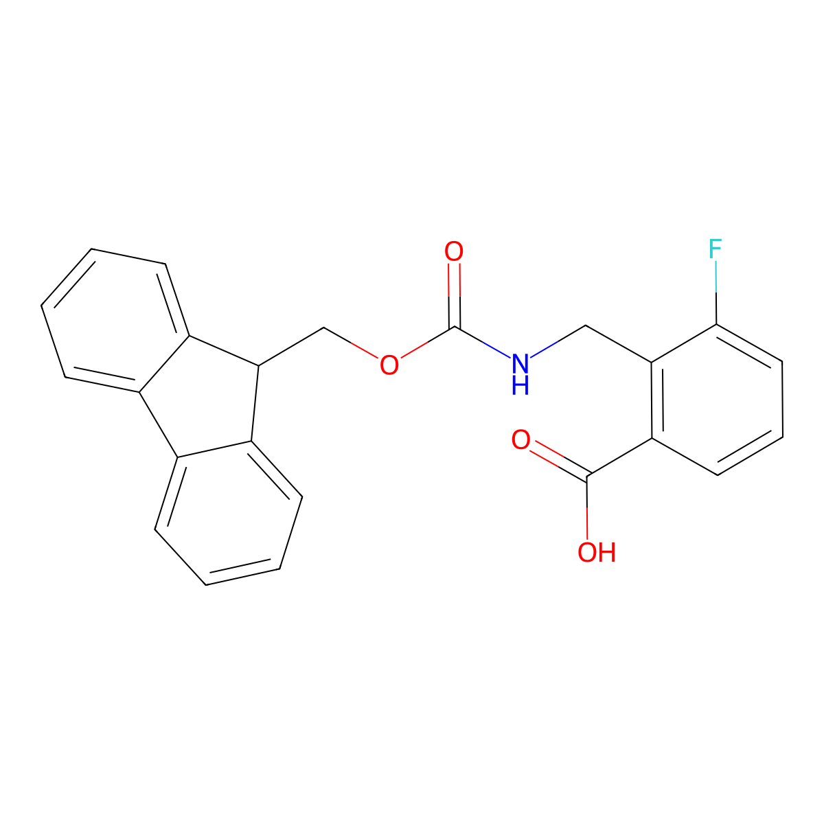 2-[({[(9H-fluoren-9-yl)methoxy]carbonyl}amino)methyl]-3-fluorobenzoic acid molecular structure, CAS 2580218-79-5