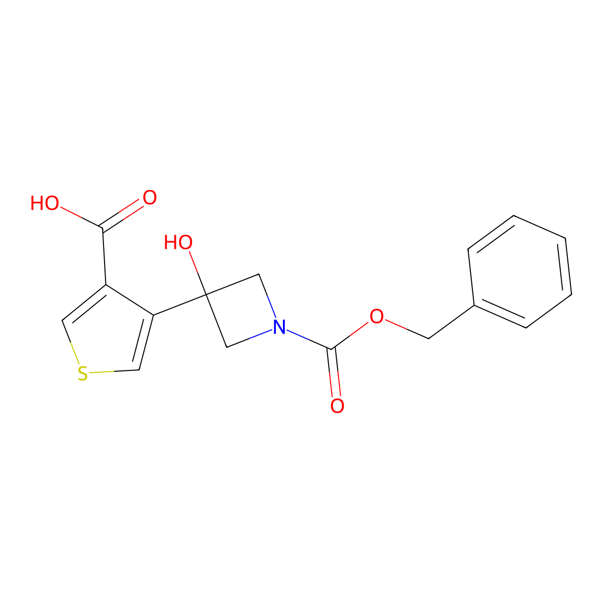 4-{1-[(Benzyloxy)carbonyl]-3-hydroxyazetidin-3-yl}thiophene-3-carboxylic acid molecular structure, CAS 2580218-89-7