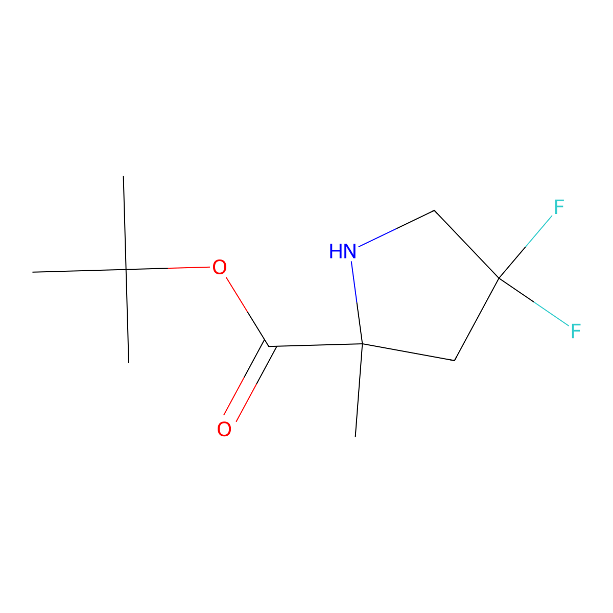 Tert-butyl 4,4-difluoro-2-methylpyrrolidine-2-carboxylate molecular structure, CAS 2580218-92-2