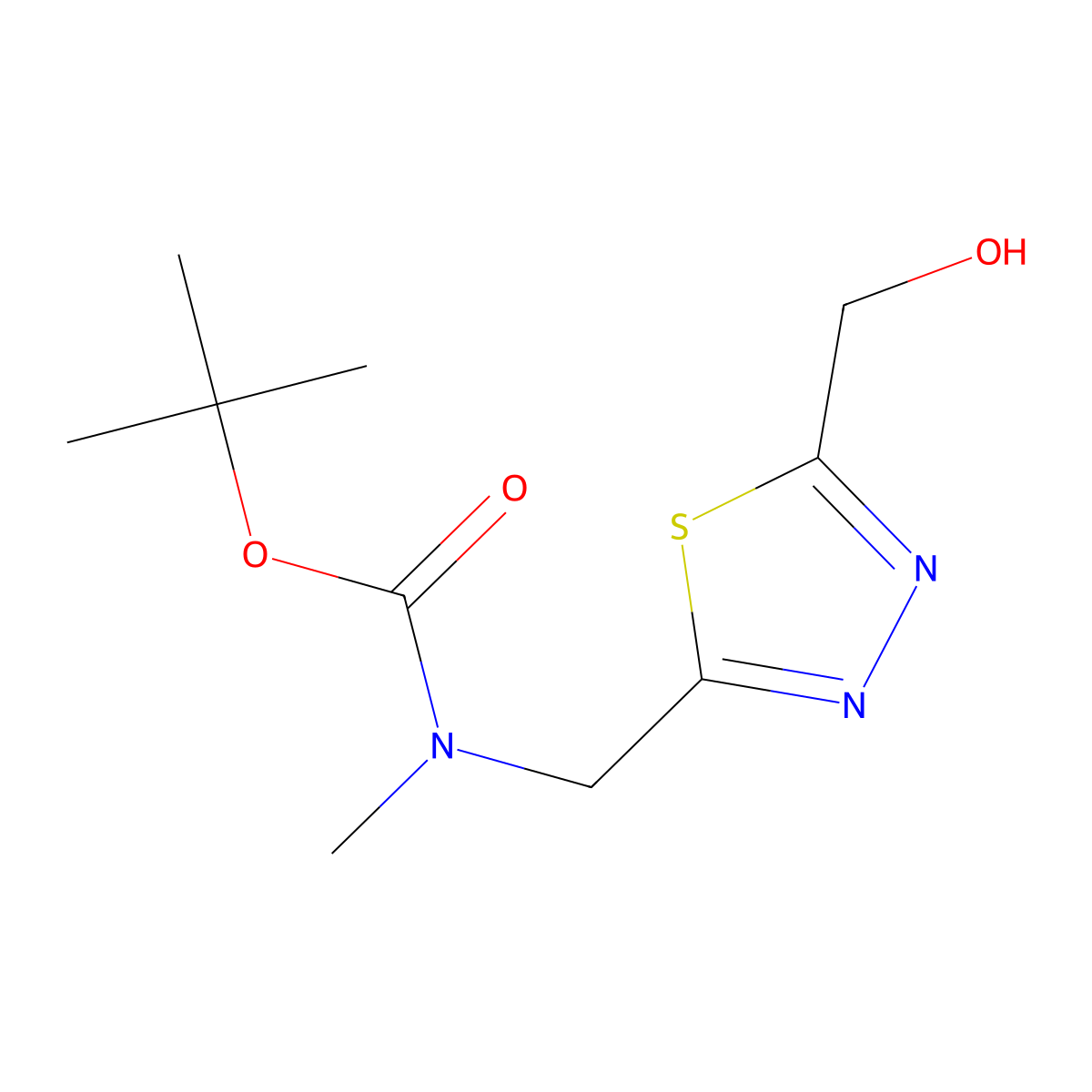 tert-butyl N-{[5-(hydroxymethyl)-1,3,4-thiadiazol-2-yl]methyl}-N-methylcarbamate molecular structure, CAS 2580219-08-3