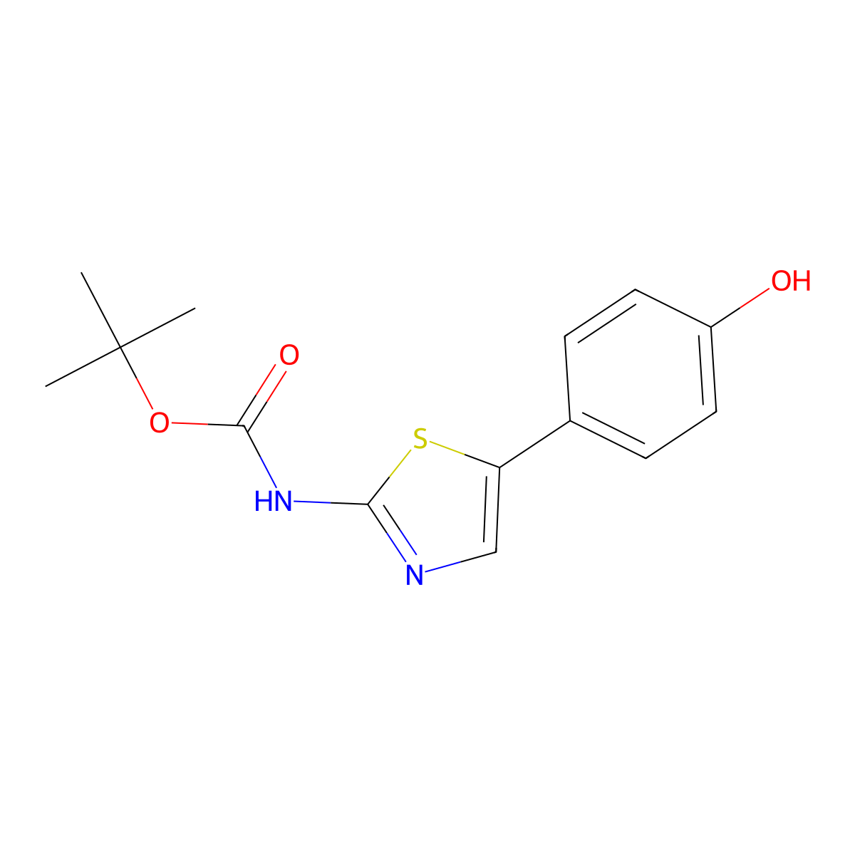 tert-butyl N-[5-(4-hydroxyphenyl)-1,3-thiazol-2-yl]carbamate molecular structure, CAS 2580219-18-5
