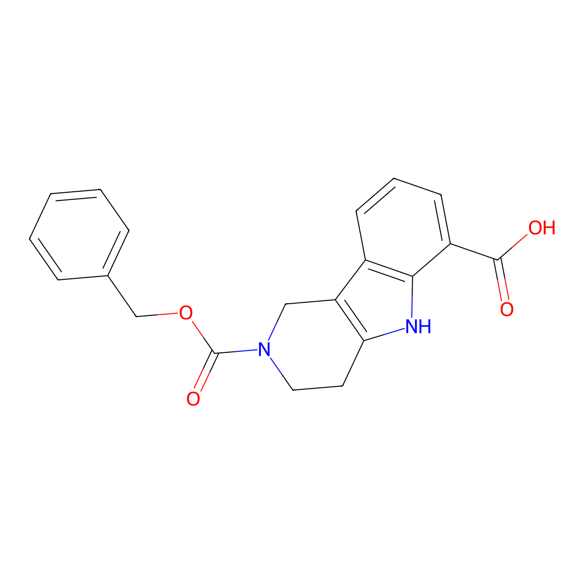 2-[(benzyloxy)carbonyl]-1H,2H,3H,4H,5H-pyrido[4,3-b]indole-6-carboxylic acid molecular structure, CAS 2580219-19-6