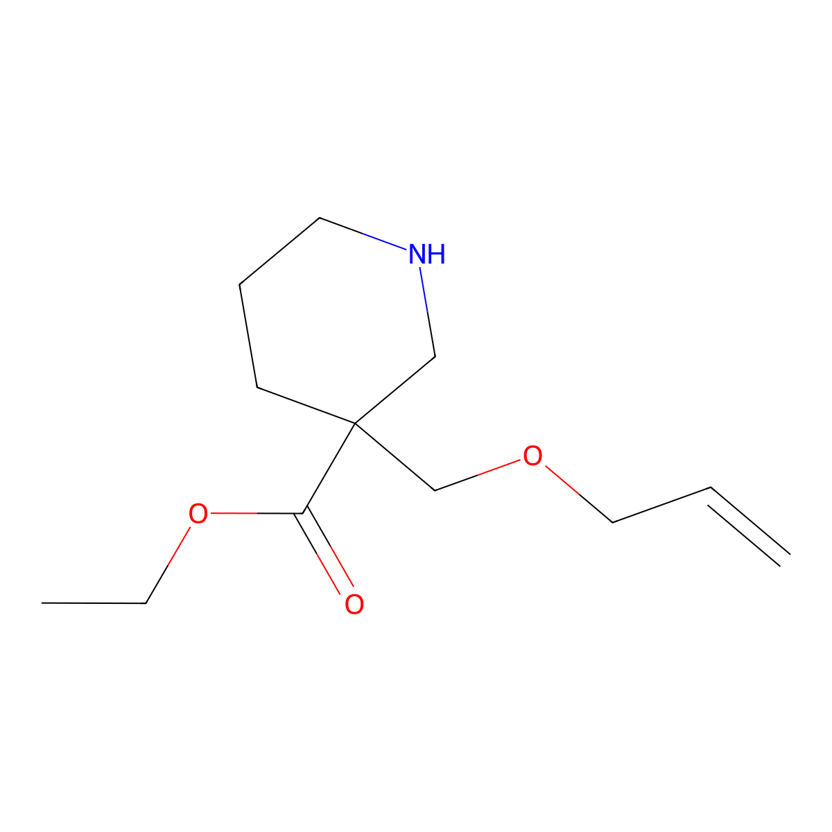 Ethyl 3-[(prop-2-en-1-yloxy)methyl]piperidine-3-carboxylate molecular structure, CAS 2580219-24-3