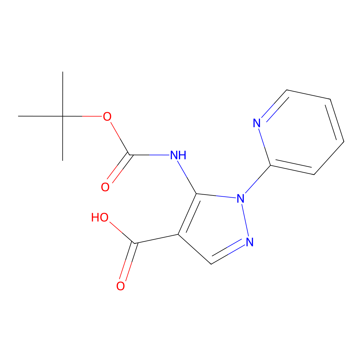5-{[(tert-butoxy)carbonyl]amino}-1-(pyridin-2-yl)-1H-pyrazole-4-carboxylic acid molecular structure, CAS 2580219-43-6