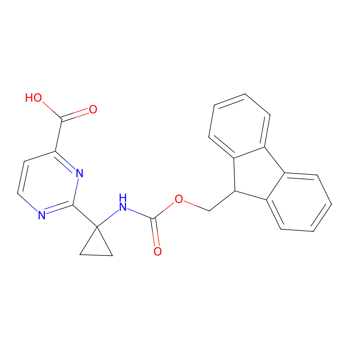 2-[1-({[(9H-fluoren-9-yl)methoxy]carbonyl}amino)cyclopropyl]pyrimidine-4-carboxylic acid molecular structure, CAS 2580219-45-8