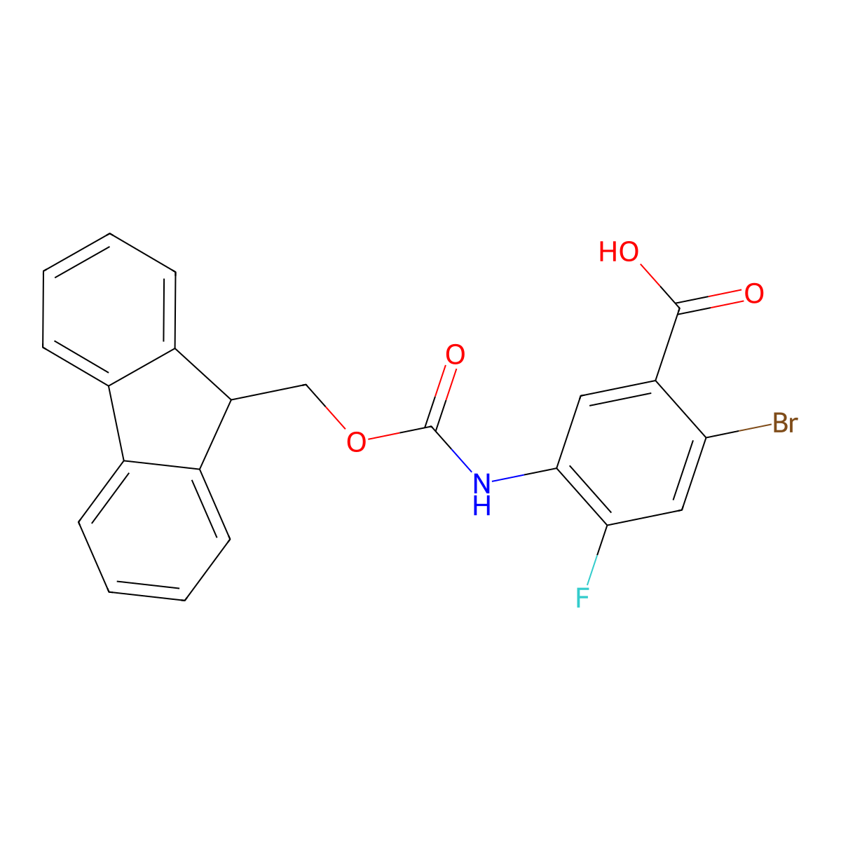 2-bromo-5-({[(9H-fluoren-9-yl)methoxy]carbonyl}amino)-4-fluorobenzoic acid molecular structure, CAS 2580219-47-0
