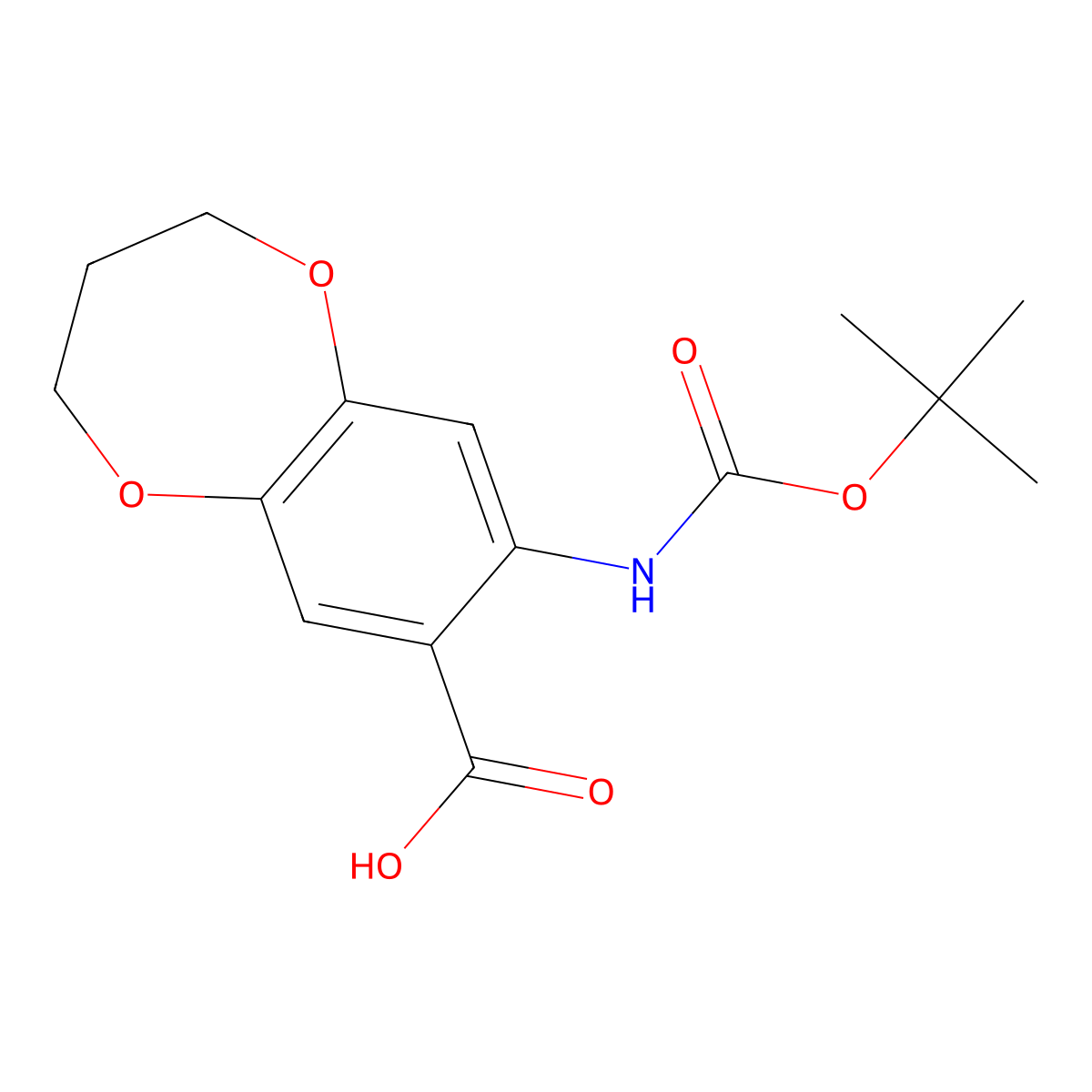 8-{[(tert-butoxy)carbonyl]amino}-3,4-dihydro-2H-1,5-benzodioxepine-7-carboxylic acid molecular structure, CAS 2580219-56-1
