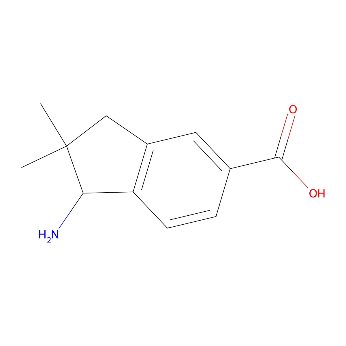 1-amino-2,2-dimethyl-2,3-dihydro-1H-indene-5-carboxylic acid molecular structure, CAS 2580219-57-2