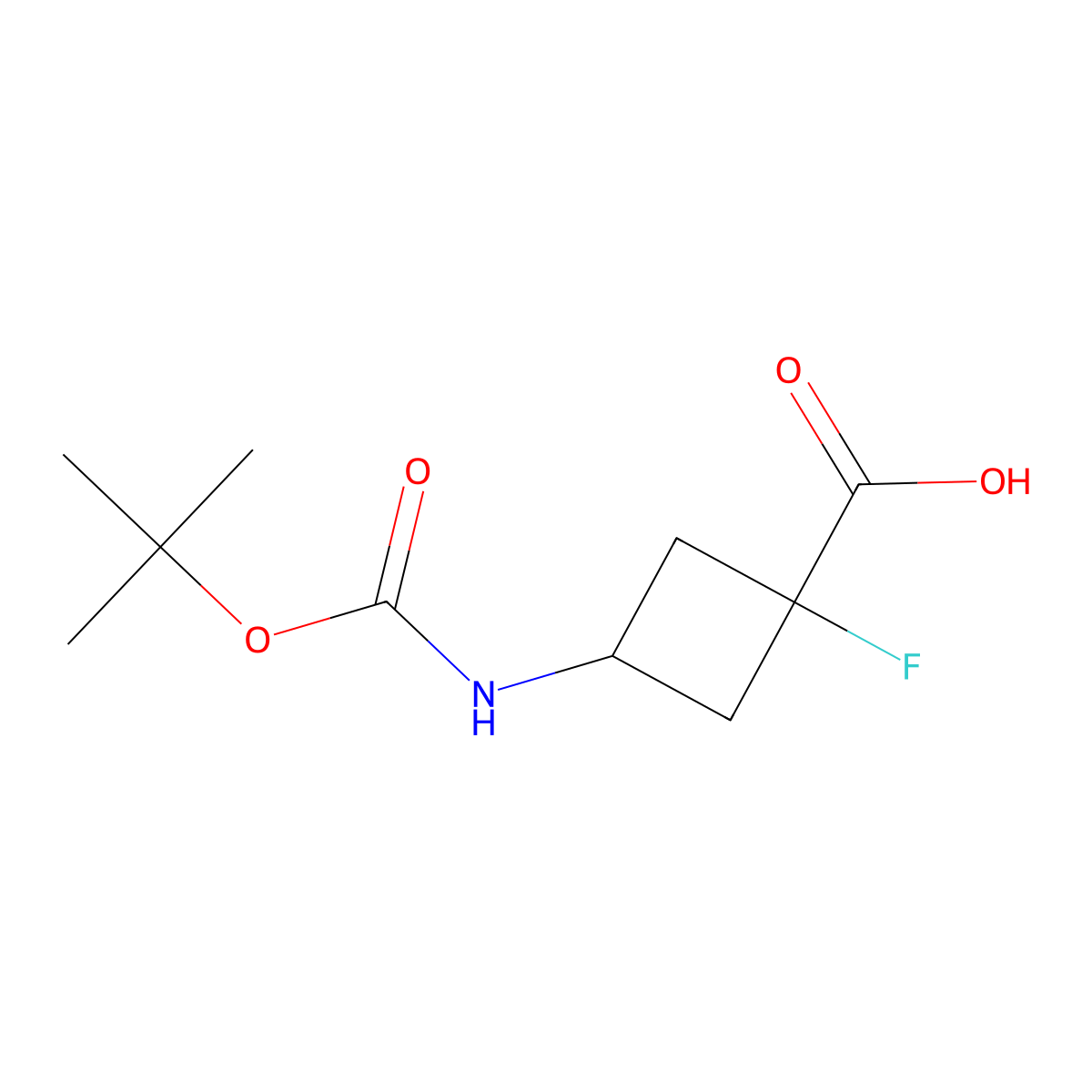 3-{[(Tert-butoxy)carbonyl]amino}-1-fluorocyclobutane-1-carboxylic acid molecular structure, CAS 2580219-60-7