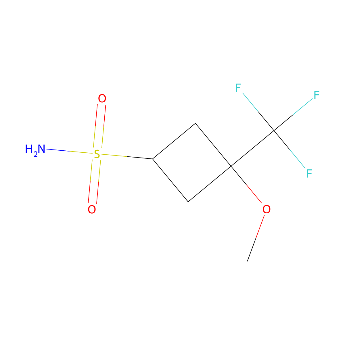 3-Methoxy-3-(trifluoromethyl)cyclobutane-1-sulfonamide molecular structure, CAS 2580219-81-2
