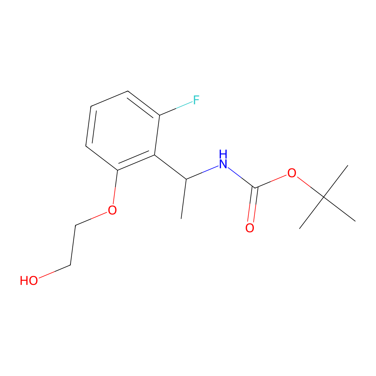 tert-butyl N-{1-[2-fluoro-6-(2-hydroxyethoxy)phenyl]ethyl}carbamate molecular structure, CAS 2580219-89-0