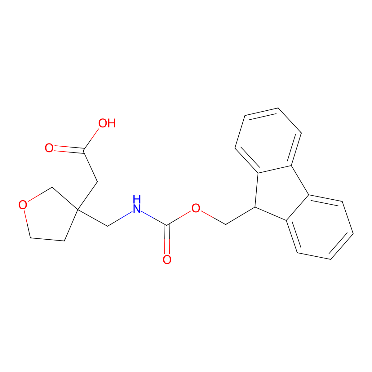 2-{3-[({[(9H-fluoren-9-yl)methoxy]carbonyl}amino)methyl]oxolan-3-yl}acetic acid molecular structure, CAS 2580219-98-1