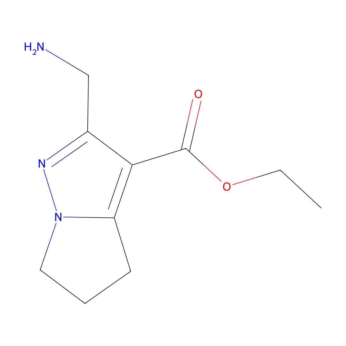 ethyl 2-(aminomethyl)-4H,5H,6H-pyrrolo[1,2-b]pyrazole-3-carboxylate molecular structure, CAS 2580219-99-2