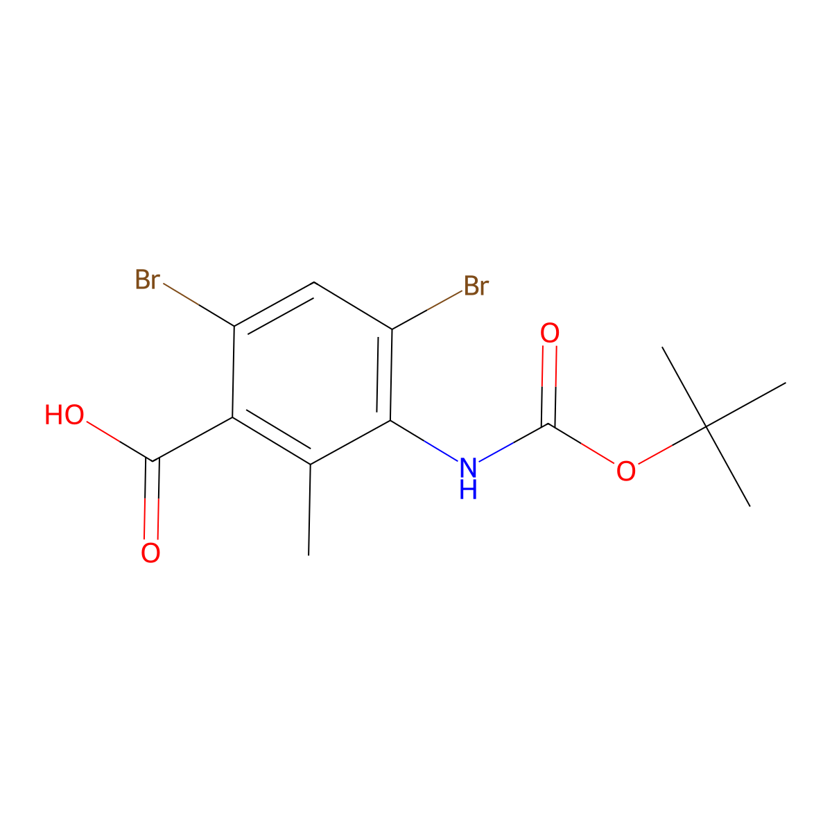 4,6-Dibromo-3-{[(tert-butoxy)carbonyl]amino}-2-methylbenzoic acid molecular structure, CAS 2580220-10-4