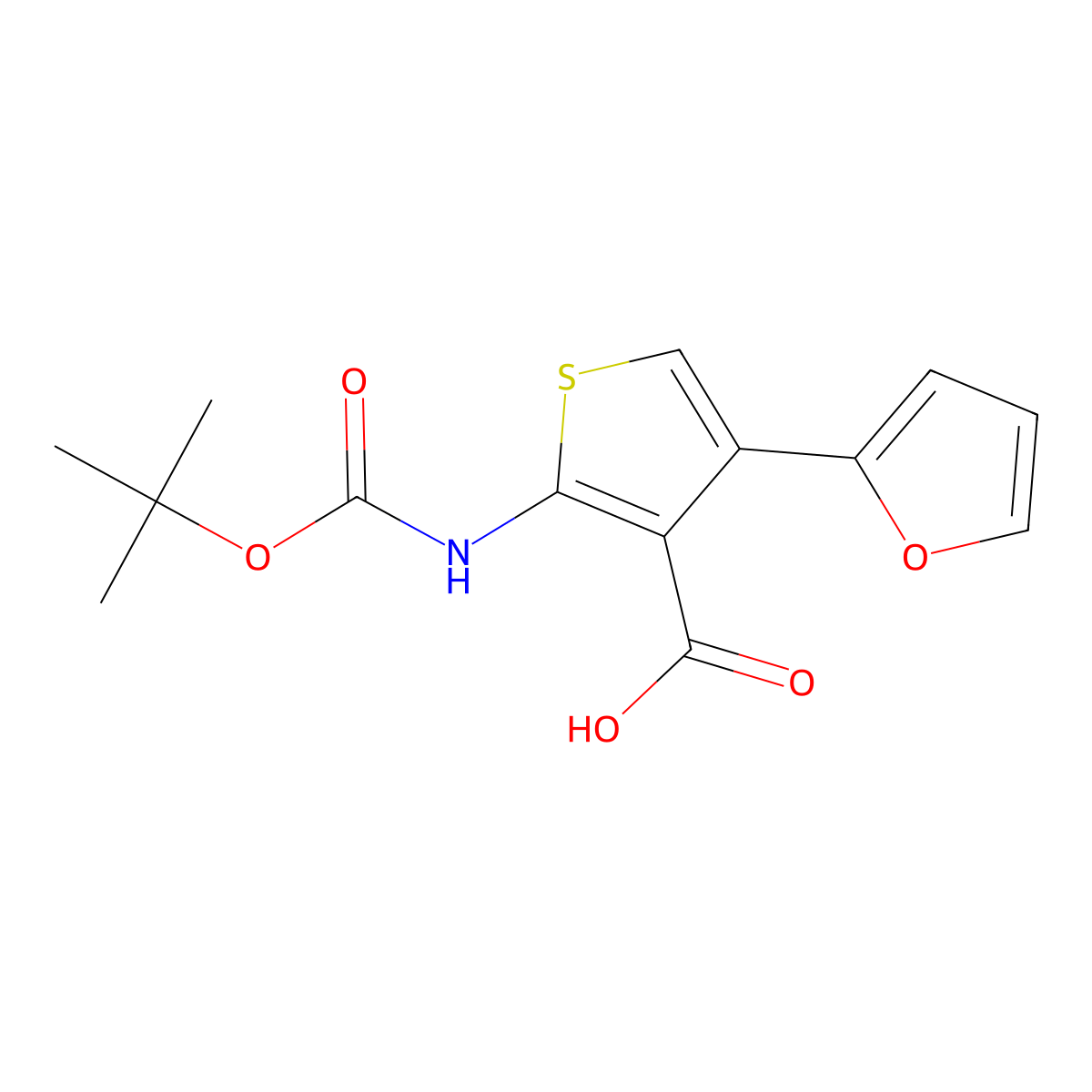 2-{[(Tert-butoxy)carbonyl]amino}-4-(furan-2-yl)thiophene-3-carboxylic acid molecular structure, CAS 2580220-27-3