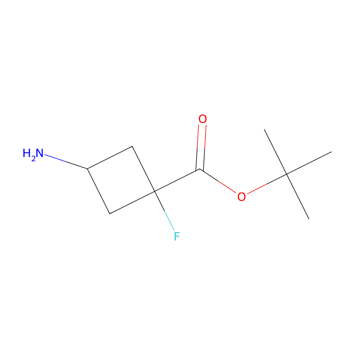 Tert-butyl 3-amino-1-fluorocyclobutane-1-carboxylate molecular structure, CAS 2580220-28-4