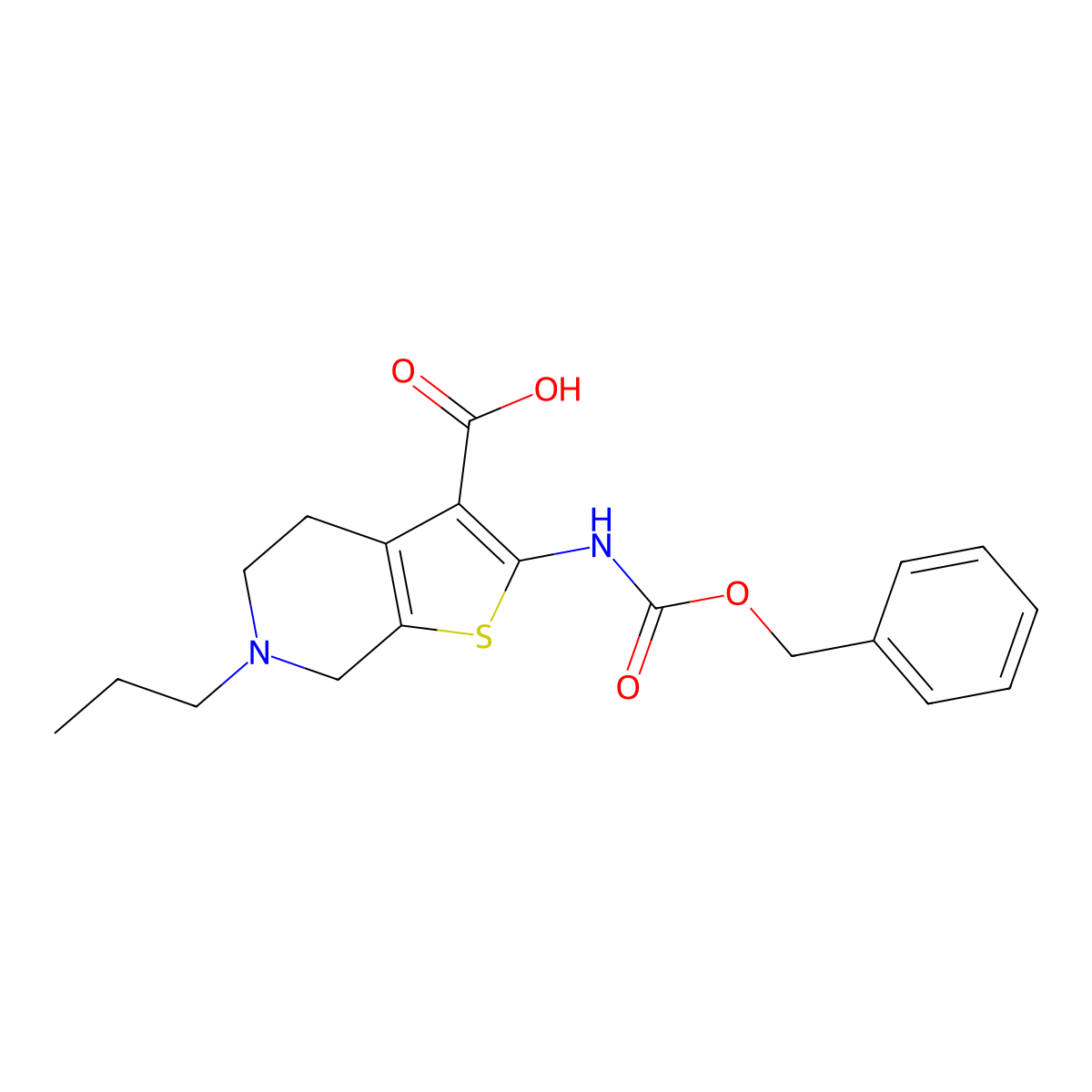 2-{[(benzyloxy)carbonyl]amino}-6-propyl-4H,5H,6H,7H-thieno[2,3-c]pyridine-3-carboxylic acid molecular structure, CAS 2580220-45-5