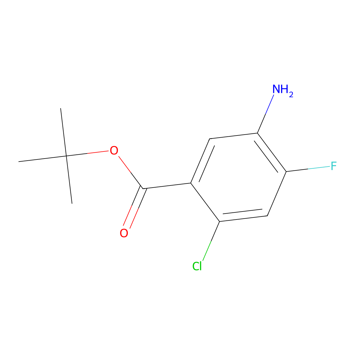 Tert-butyl 5-amino-2-chloro-4-fluorobenzoate molecular structure, CAS 2580220-53-5