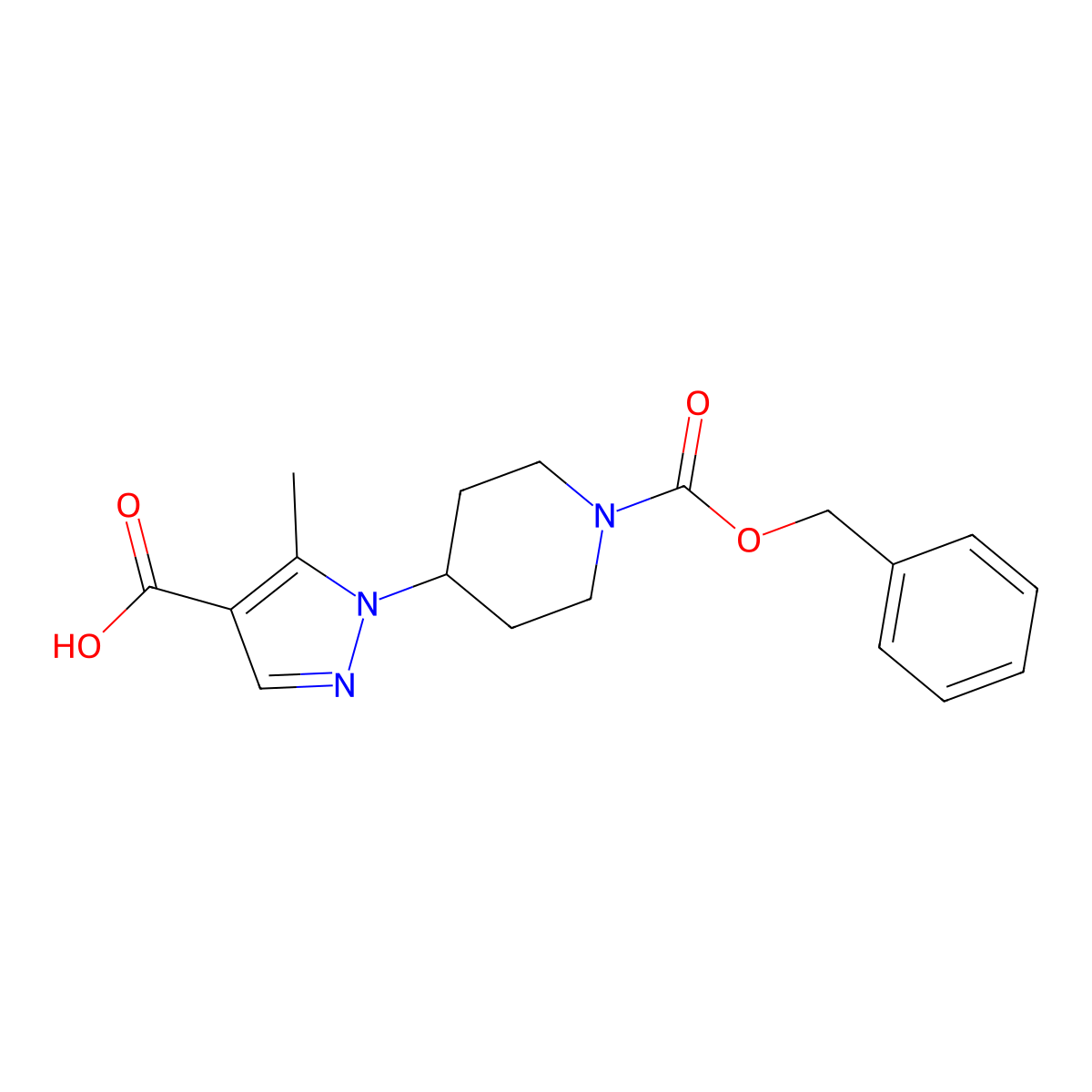 1-(1-(benzyloxycarbonyl)piperidin-4-yl)-5-methyl-1H-pyrazole-4-carboxylic acid molecular structure, CAS 2580220-57-9