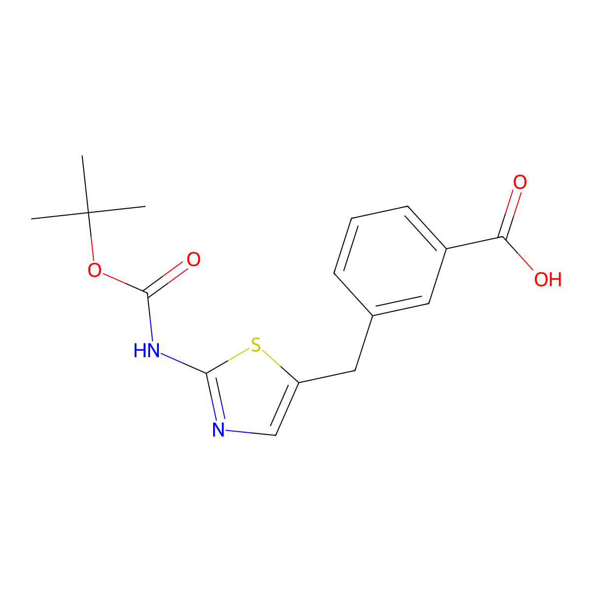 3-[(2-{[(Tert-butoxy)carbonyl]amino}-1,3-thiazol-5-yl)methyl]benzoic acid molecular structure, CAS 2580220-78-4