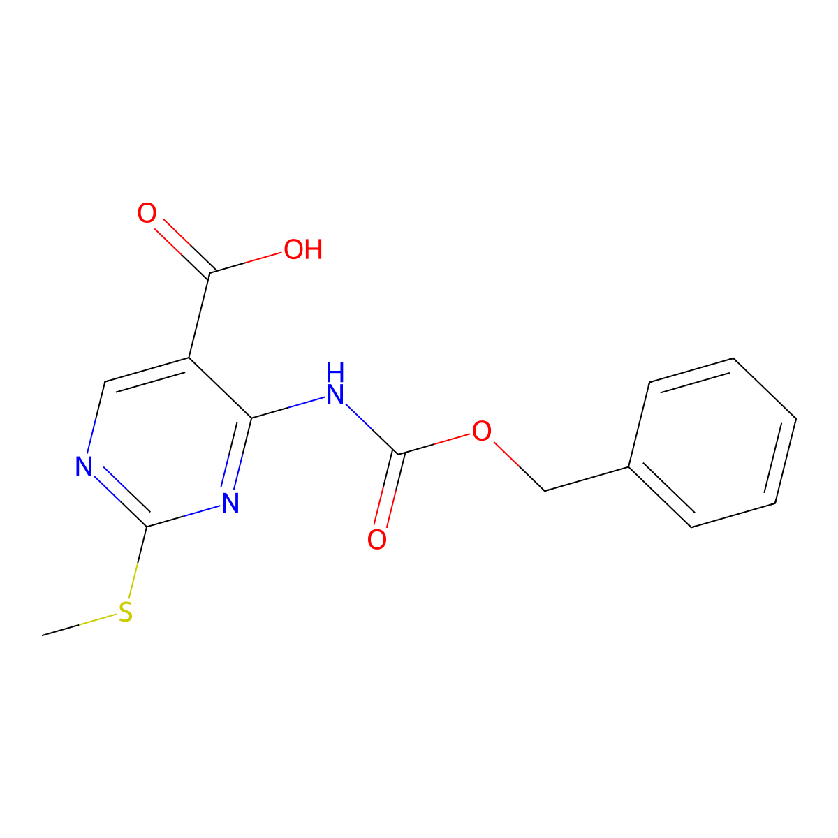 4-{[(Benzyloxy)carbonyl]amino}-2-(methylsulfanyl)pyrimidine-5-carboxylic acid molecular structure, CAS 2580220-79-5
