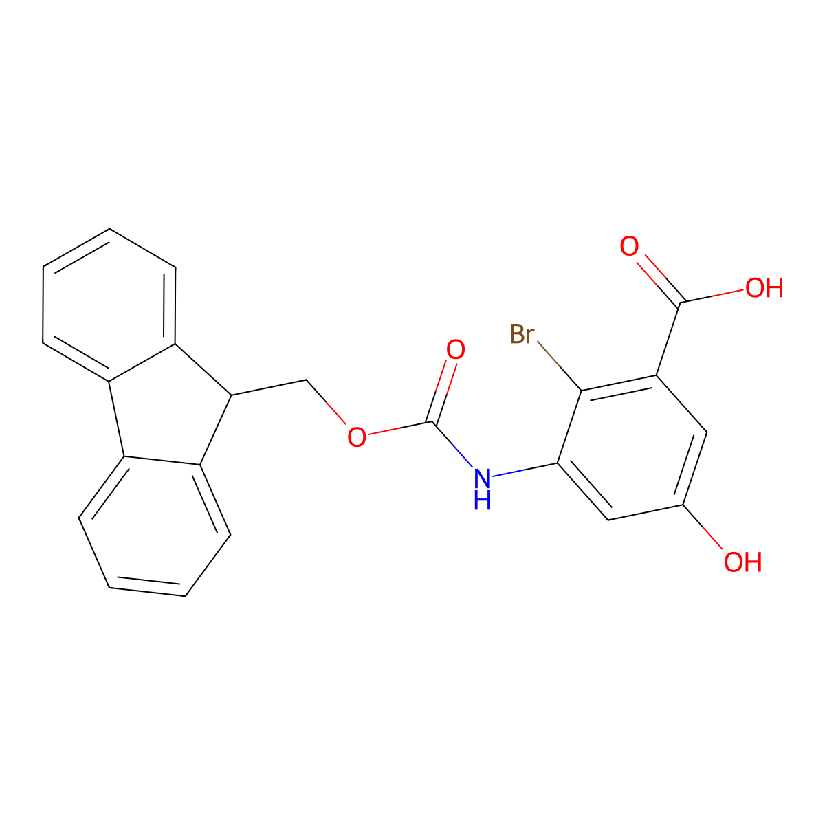 2-bromo-3-({[(9H-fluoren-9-yl)methoxy]carbonyl}amino)-5-hydroxybenzoic acid molecular structure, CAS 2580220-80-8