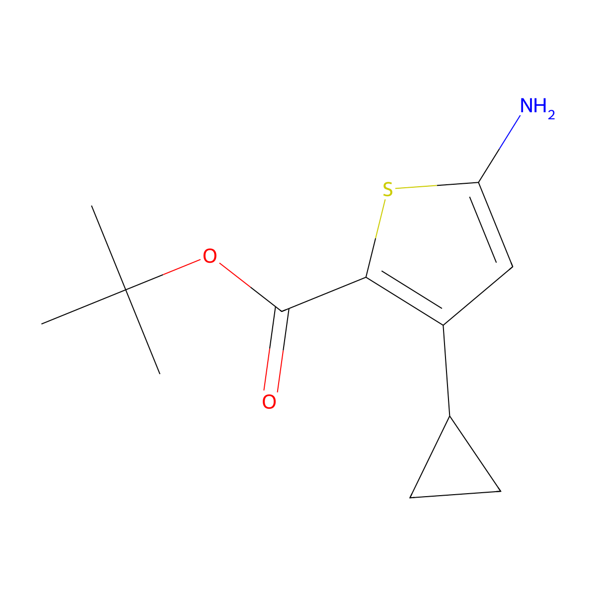 Tert-butyl 5-amino-3-cyclopropylthiophene-2-carboxylate molecular structure, CAS 2580220-81-9