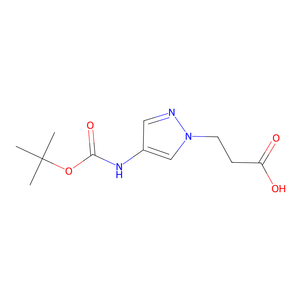 3-(4-{[(tert-butoxy)carbonyl]amino}-1H-pyrazol-1-yl)propanoic acid molecular structure, CAS 2580220-85-3