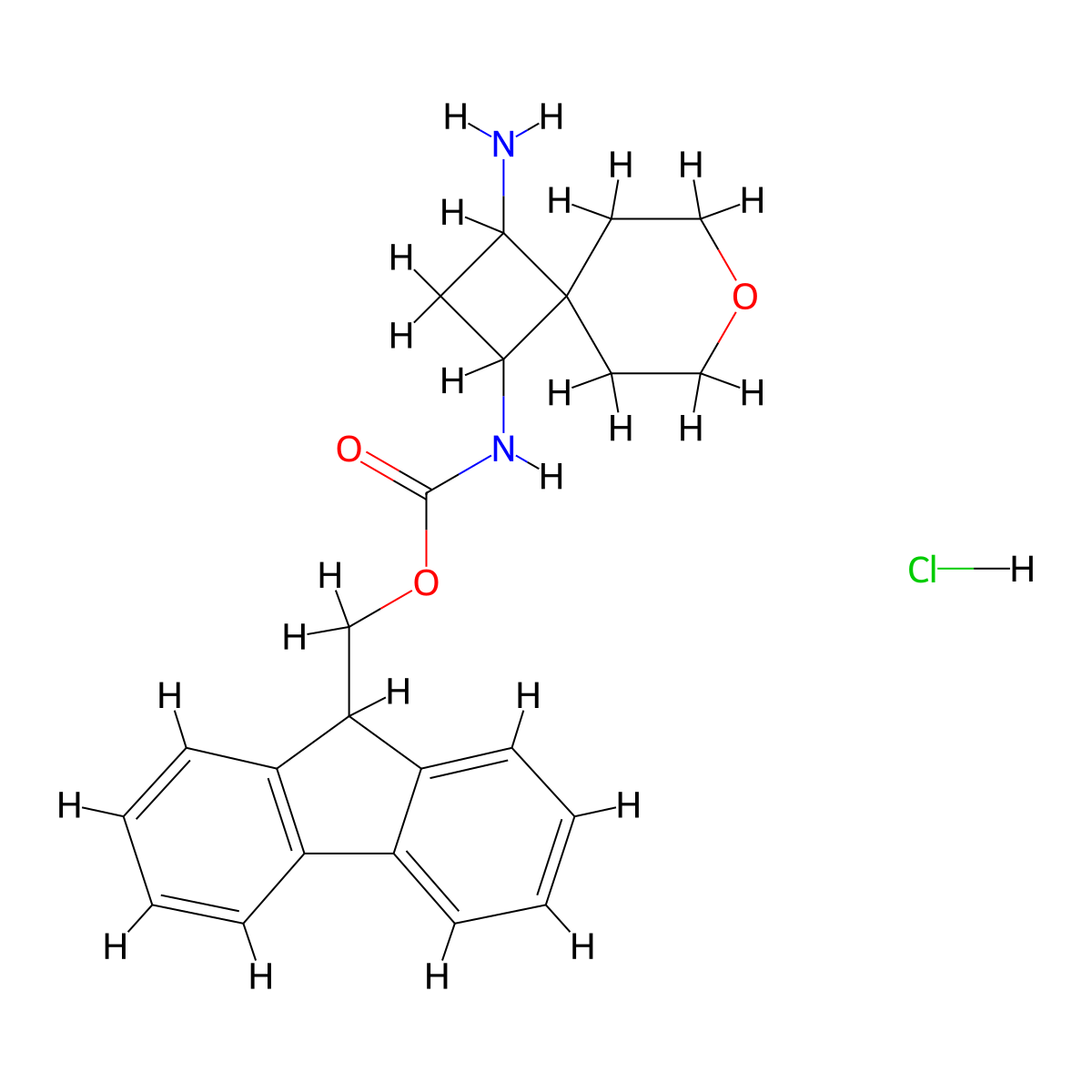(9H-fluoren-9-yl)methylN-{3-amino-7-oxaspiro[3.5]nonan-1-yl}carbamatehydrochloride,Mixtureofdiastereomers molecular structure, CAS 2580220-87-5