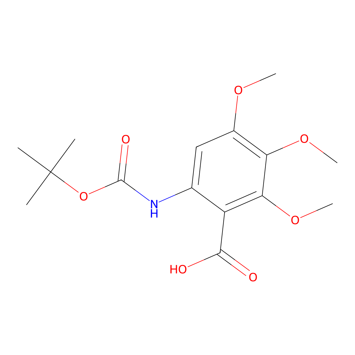 6-{[(Tert-butoxy)carbonyl]amino}-2,3,4-trimethoxybenzoic acid molecular structure, CAS 2580220-99-9