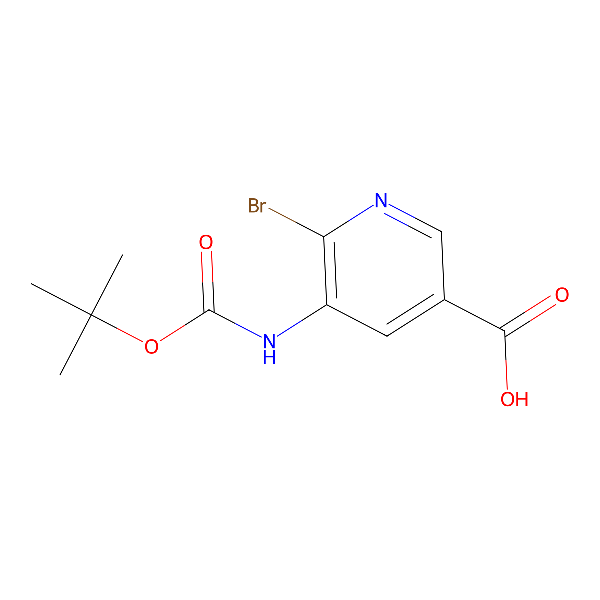 6-Bromo-5-{[(tert-butoxy)carbonyl]amino}pyridine-3-carboxylic acid molecular structure, CAS 2580221-16-3