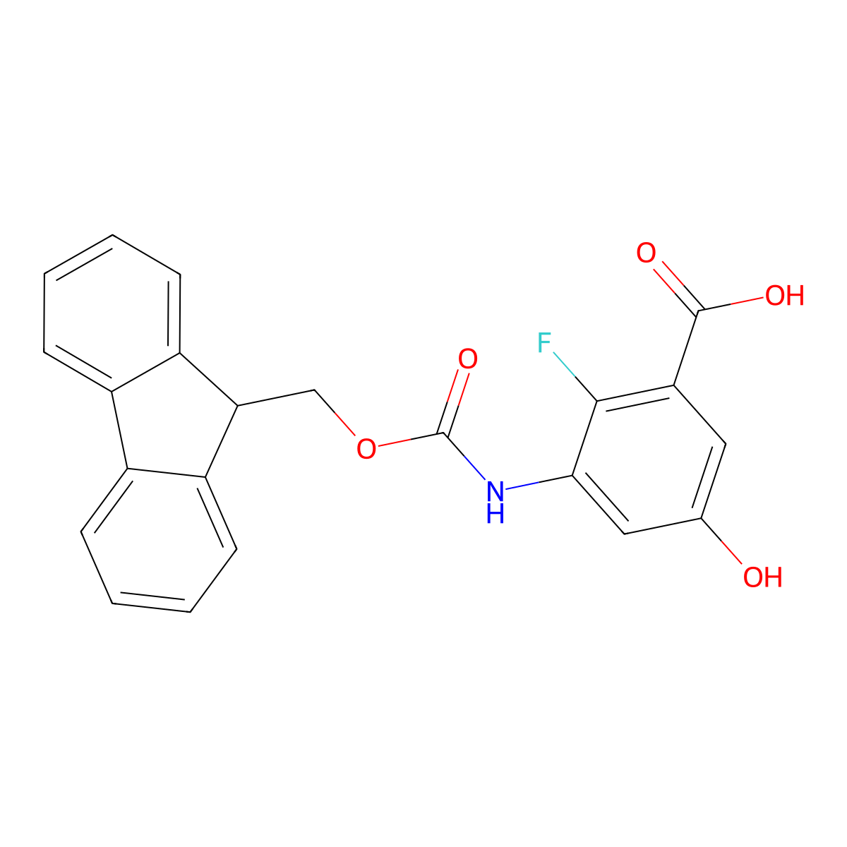 3-({[(9H-fluoren-9-yl)methoxy]carbonyl}amino)-2-fluoro-5-hydroxybenzoic acid molecular structure, CAS 2580221-22-1