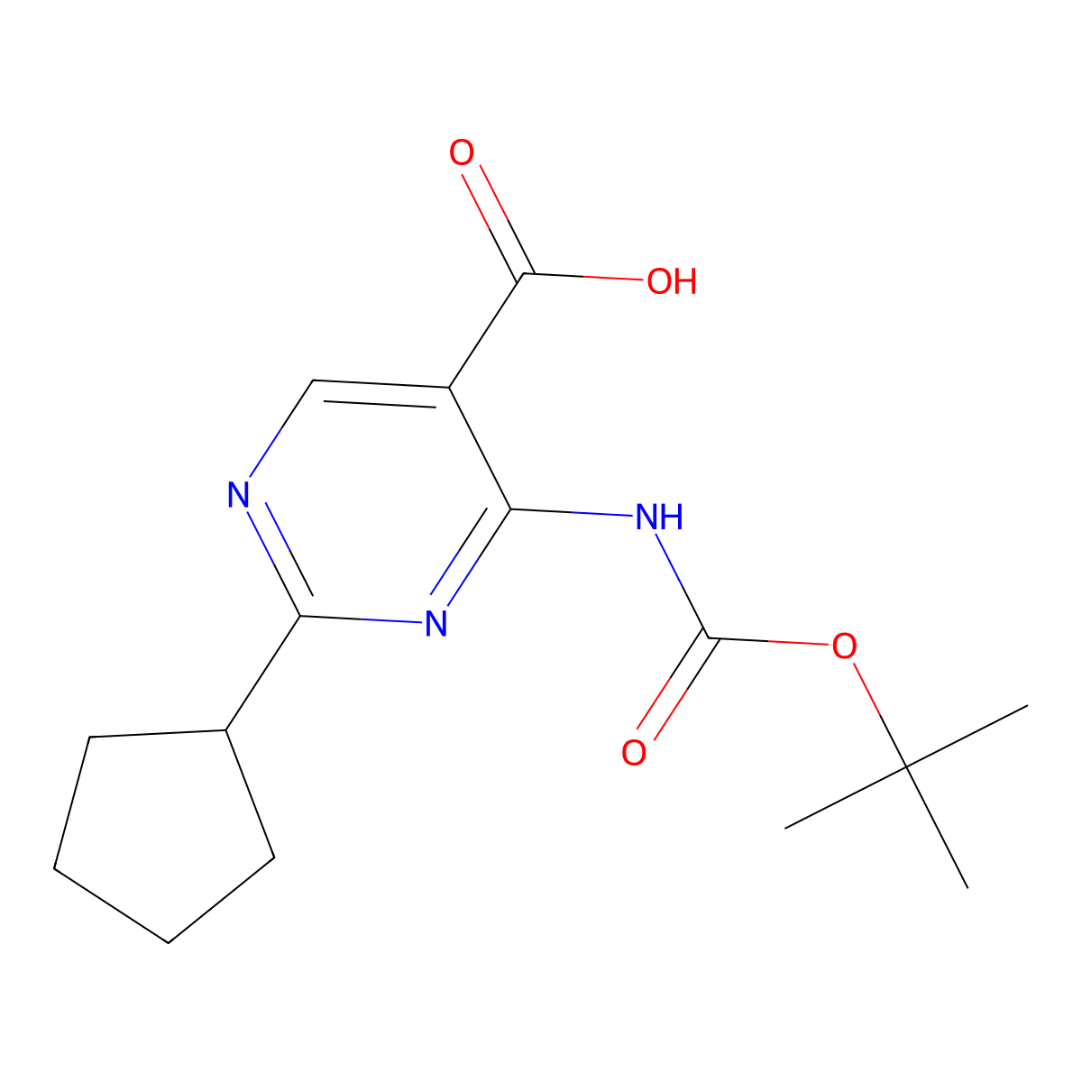 4-{[(Tert-butoxy)carbonyl]amino}-2-cyclopentylpyrimidine-5-carboxylic acid molecular structure, CAS 2580221-24-3