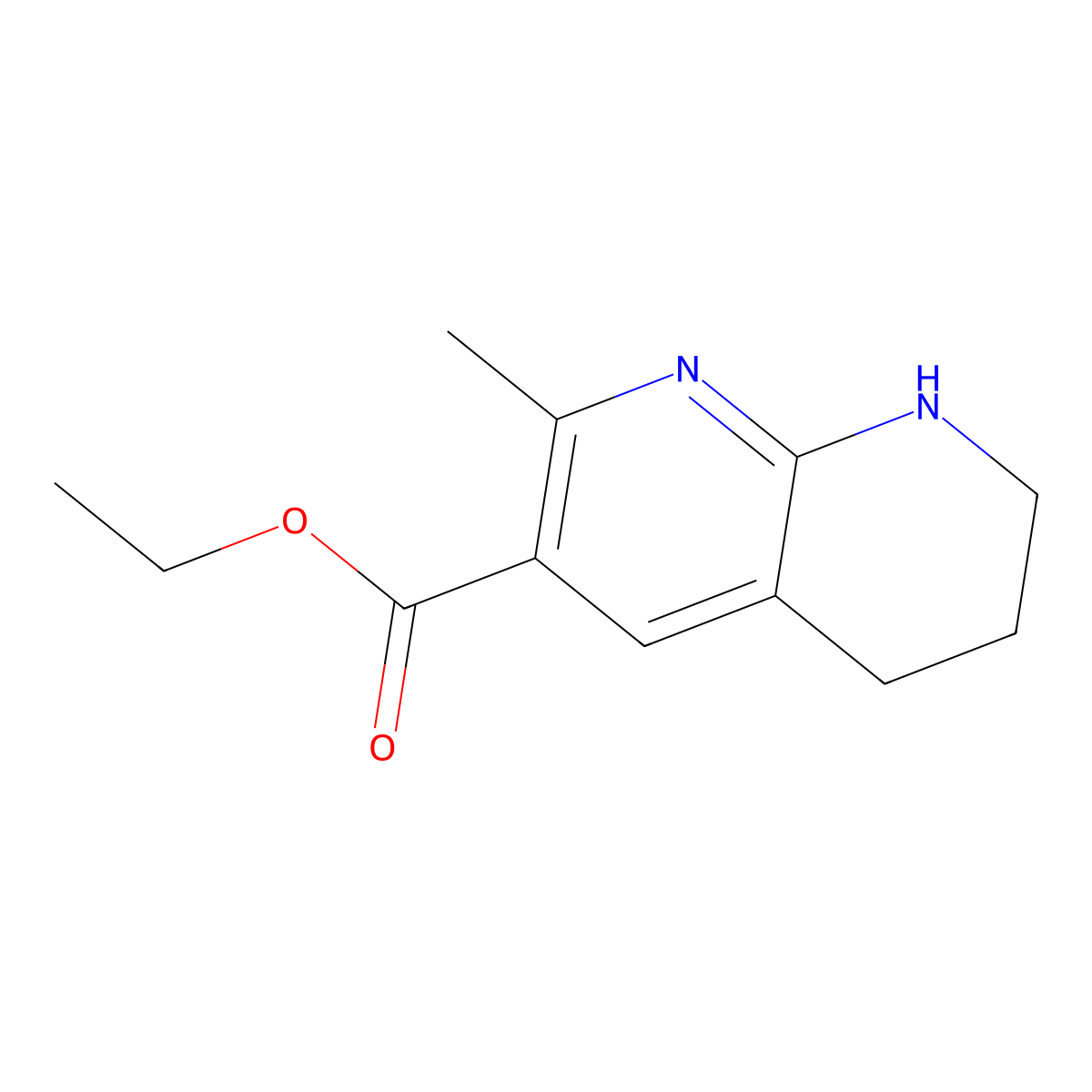 Ethyl 2-methyl-5,6,7,8-tetrahydro-1,8-naphthyridine-3-carboxylate molecular structure, CAS 2580221-25-4