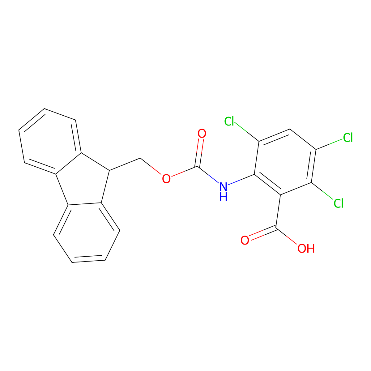 2,3,5-trichloro-6-({[(9H-fluoren-9-yl)methoxy]carbonyl}amino)benzoic acid molecular structure, CAS 2580221-26-5