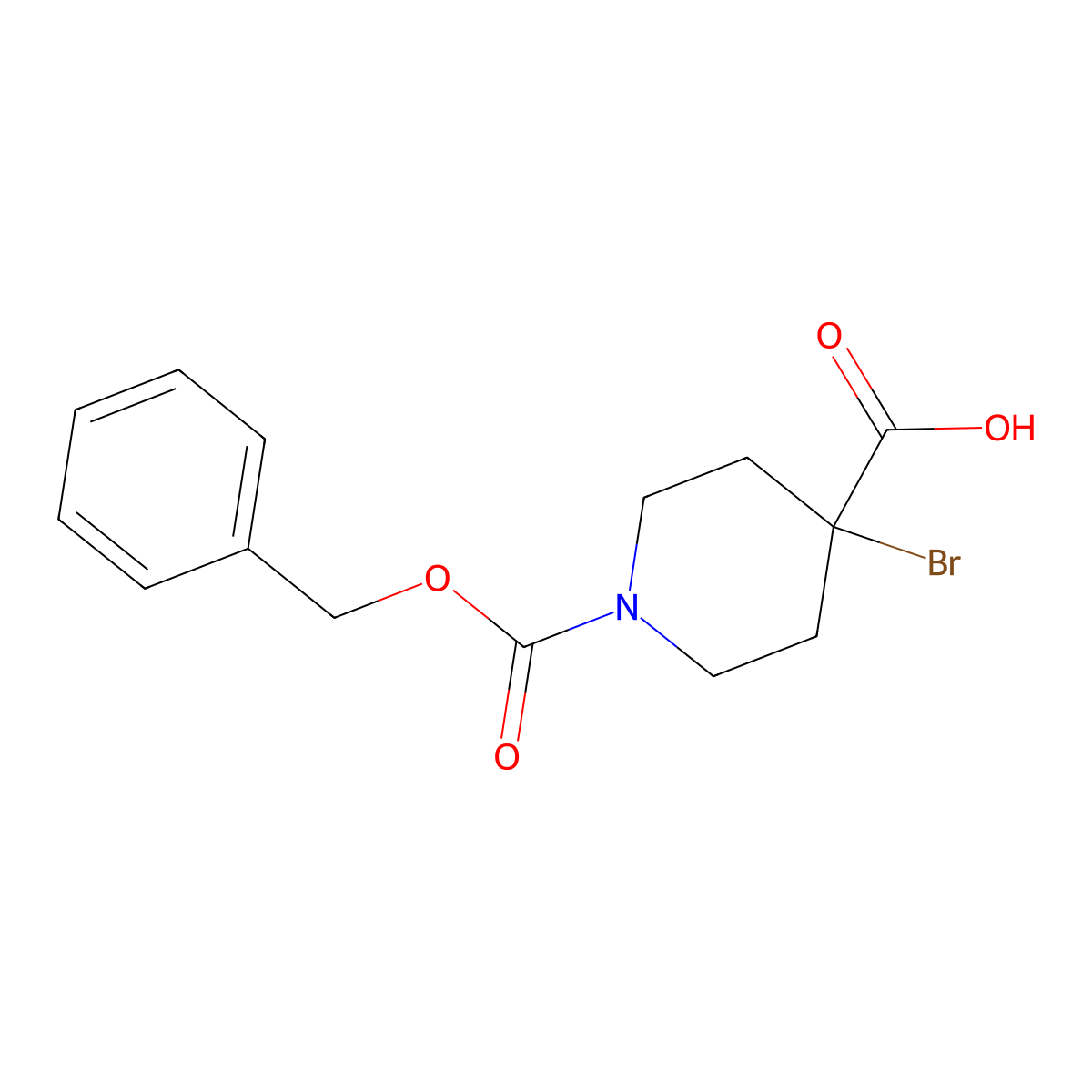 1-[(Benzyloxy)carbonyl]-4-bromopiperidine-4-carboxylic acid molecular structure, CAS 2580221-27-6