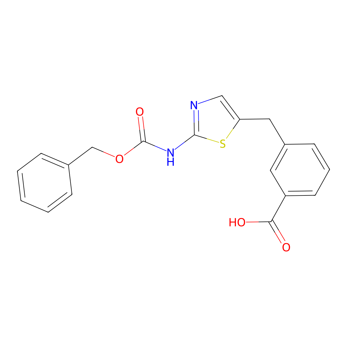 3-[(2-{[(Benzyloxy)carbonyl]amino}-1,3-thiazol-5-yl)methyl]benzoic acid molecular structure, CAS 2580221-28-7