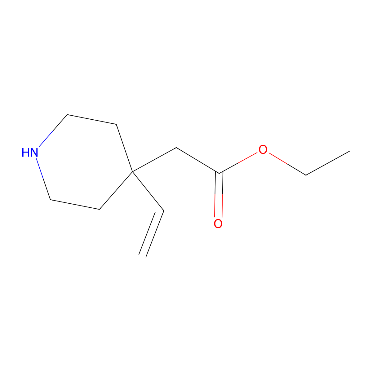 Ethyl 2-(4-ethenylpiperidin-4-yl)acetate molecular structure, CAS 2580221-32-3
