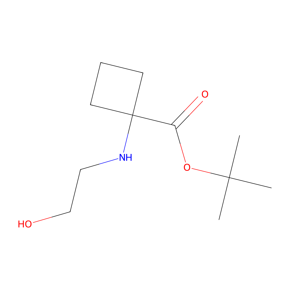Tert-butyl 1-[(2-hydroxyethyl)amino]cyclobutane-1-carboxylate molecular structure, CAS 2580221-33-4