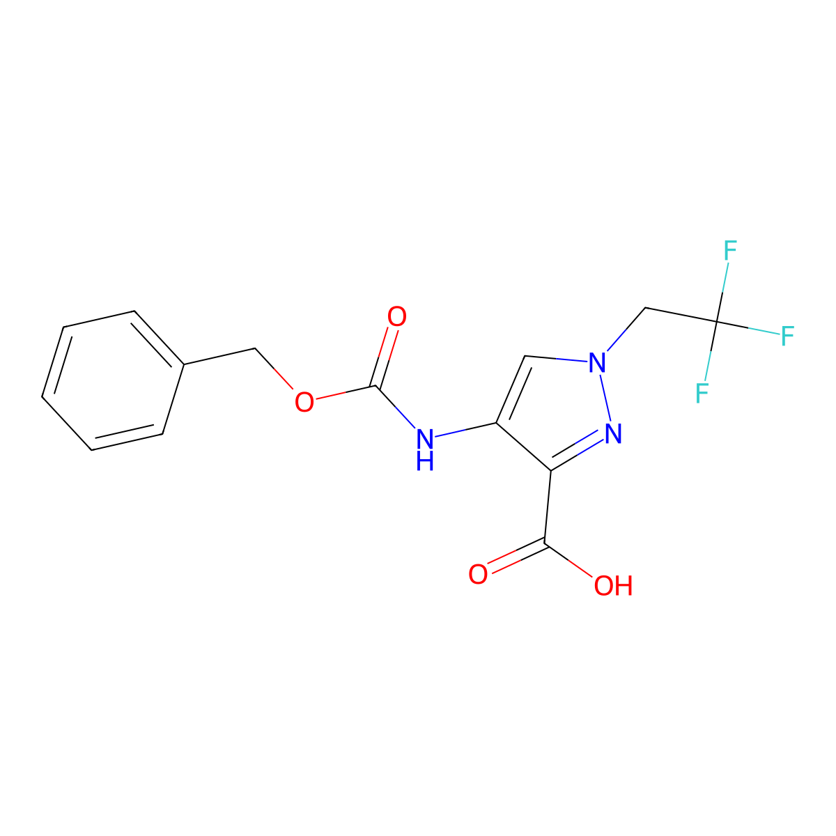 4-{[(benzyloxy)carbonyl]amino}-1-(2,2,2-trifluoroethyl)-1H-pyrazole-3-carboxylic acid molecular structure, CAS 2580221-40-3