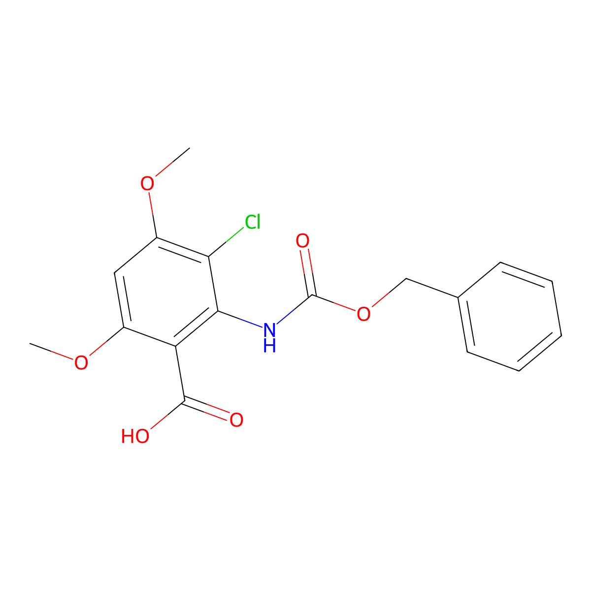 2-{[(Benzyloxy)carbonyl]amino}-3-chloro-4,6-dimethoxybenzoic acid molecular structure, CAS 2580221-41-4