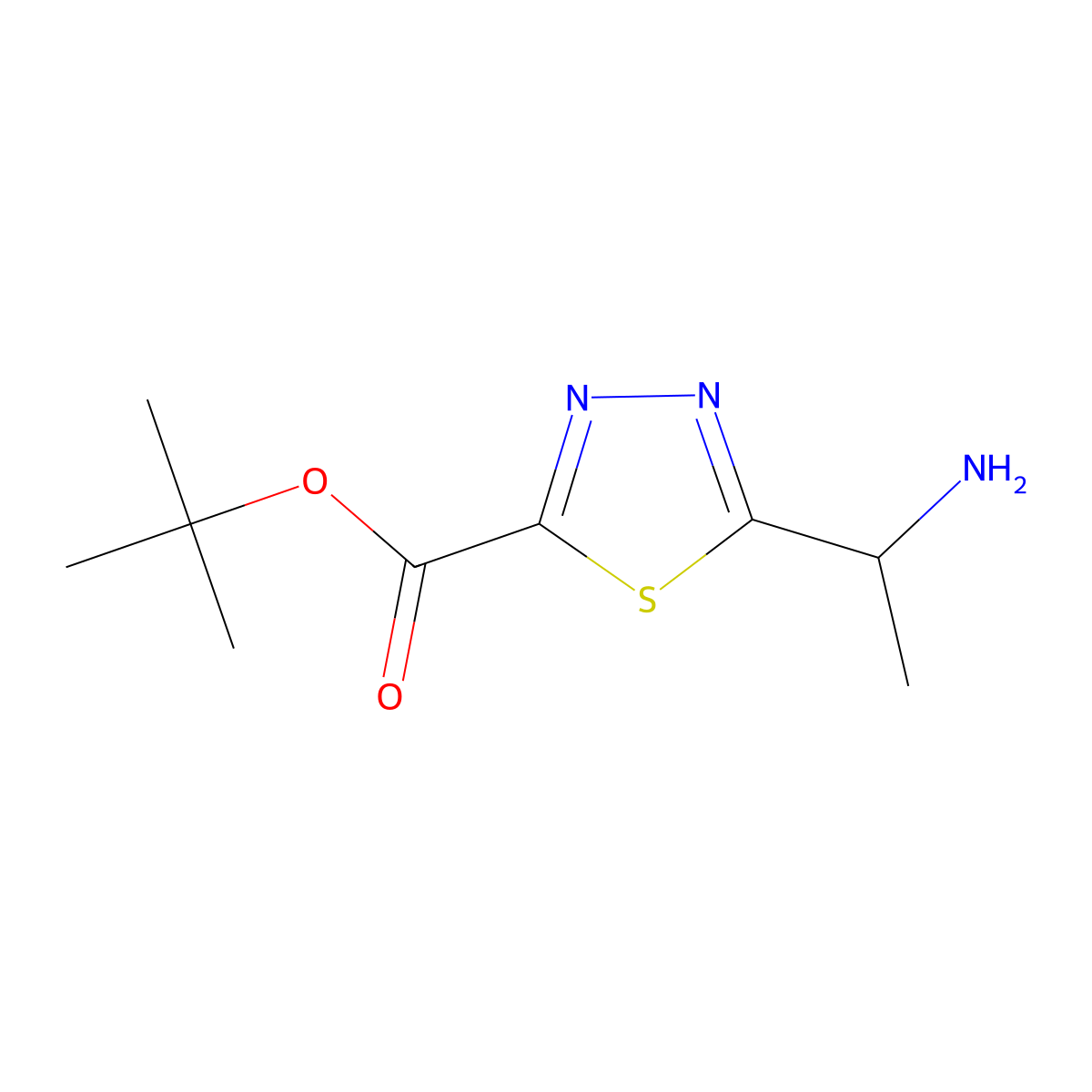 Tert-butyl 5-(1-aminoethyl)-1,3,4-thiadiazole-2-carboxylate molecular structure, CAS 2580221-51-6